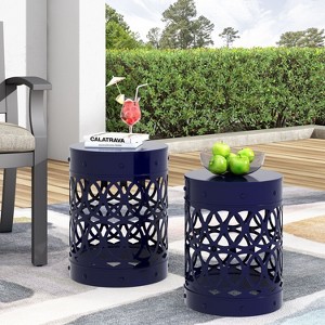 CAVINAS 16"/18"Hollow Open Curved Outdoor End Table,Set of 2,Cylindrical Iron Side Table for Patio,Outdoor Furniture,Indoor&Outdoor Table - 1 of 4
