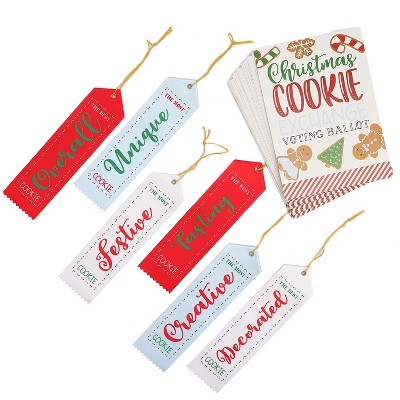 Blue Panda 30 Pack Christmas Cookie Exchange Party Voting Cards with 6 Award Ribbons (2 Sizes)