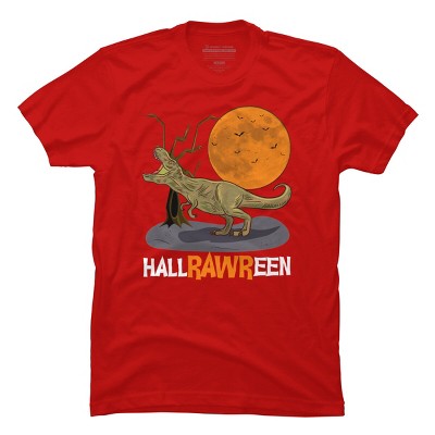 Men's Design By Humans Halloween T Rex Hallrawreen Dinosaur Jurassic By RainforestRoom T-Shirt