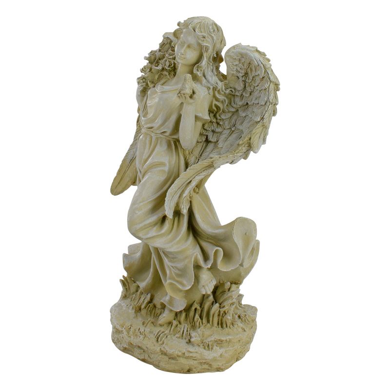 Northlight 18" Weathered Angel with Bird and Bouquet Outdoor Patio Garden Statue - Almond Brown, 3 of 5