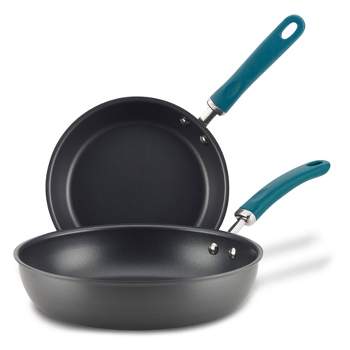 Rachael Ray Create Delicious 2pc Hard Anodized Aluminum Frying Pan Set Teal Handles