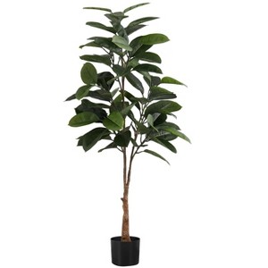 Gulches 52in Artificial Rubber Tree in Pot 72 Real Touch Green Leaves 52in Tall Indoor Floor Faux Plant - 1 of 4
