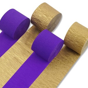 PartyWoo Crepe Paper Streamers Metallic Gold Royal Purple 4 Rolls 328 ft 1.8 in x 82 Ft Roll - 1 of 4