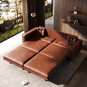 92.1'' Faux Leather Ultra Wide Armrest 4-Seater Sofa Bed with Tufted Modern Design - 1 of 4