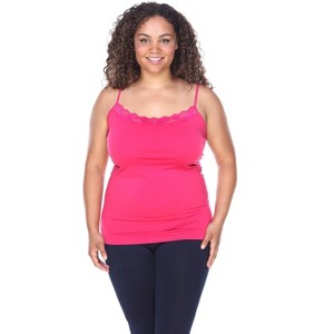 Women's Plus Size Lace Trim Tank Top - One Size Fits Most Plus - White Mark - 1 of 3