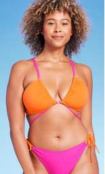 Women's Strappy Ring Detail Colorblock Bikini Top - Shade & Shore™ Orange/Pink