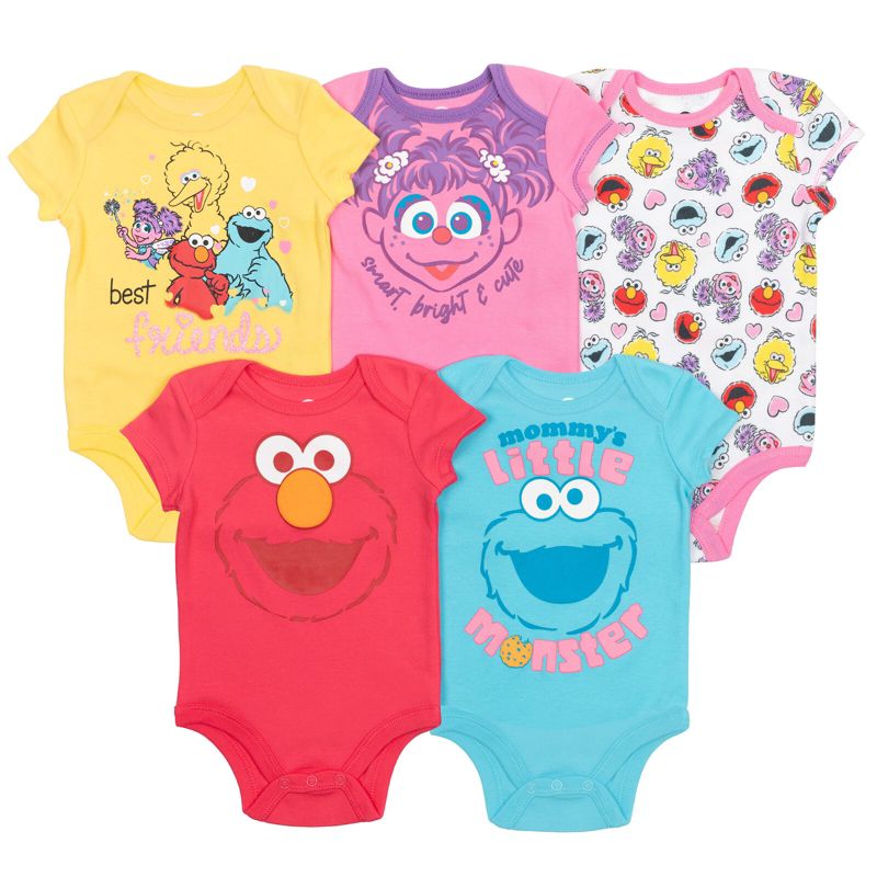 Sesame Street Baby 5 Pack Bodysuits Newborn to Infant, 1 of 8