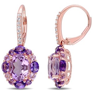 EVERLY JEWELRY | Rose Plated Sterling Silver 5 1/2 CT TGW Amethyst-Brazil White Topaz Amethyst-Africa Amethyst Rose de France LeverBack Earrings - 1 of 4