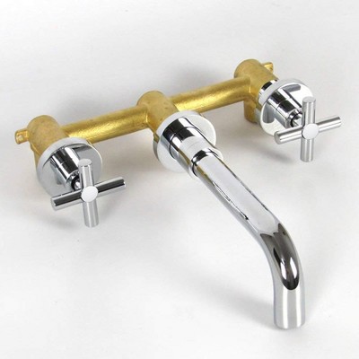 Chrome Wall-Mounted Bathroom Sink Faucet with Dual Handles