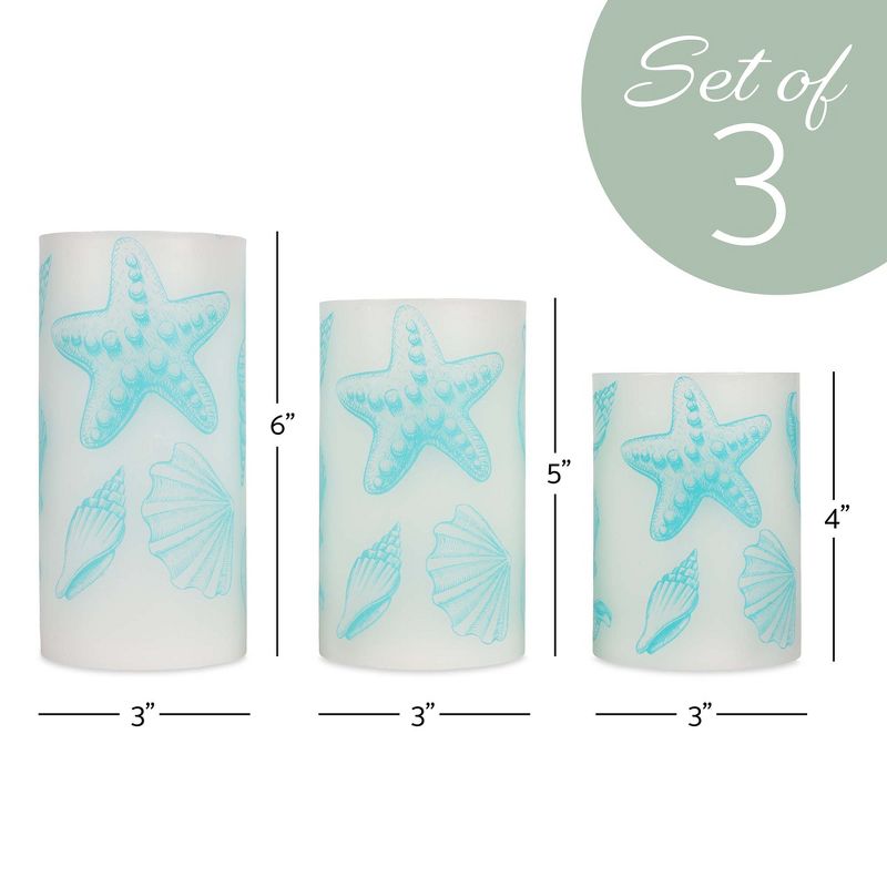 Elanze Designs Seashells Nautical Blue 6 inch Wax LED Flameless Pillar Candles Set of 3, 2 of 6