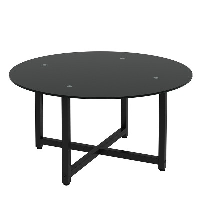 Vynxaria 35.5" Round Whole Black Coffee Table, Clear Coffee Table£¬Modern Side Center Tables for Living Room£¬ Living Room Furniture
