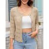 Womens 3/4 sleeve Cardigan Shrugs Crewneck Basic Casual Button Down Soft Knit Hollow Out Crochet Sweater - 2 of 4