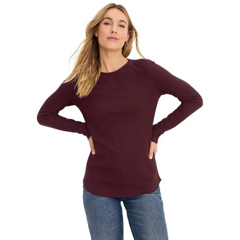 Jockey Womens Long Sleeve Waffle Crew Xl Deep Sangria Target