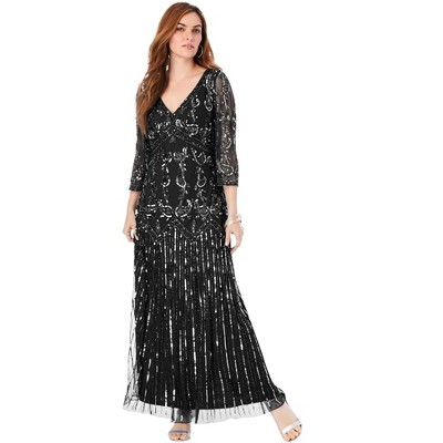 Roaman's Women's Plus Size Beaded V Neck Gown