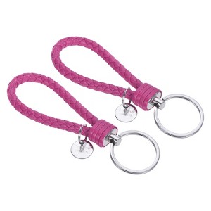 Unique Bargains Braided PU Leather Wallet Keychain with Stainless Steel Key Rings 2 Pcs - 1 of 3