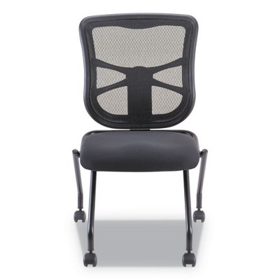 Black Mesh Armless Reception Chair with Fabric Seat