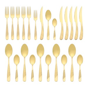 REGALWOVEN 24 Pcs 6 Set Stainless Steel Flatware Set with Grain for Kitchen and Dinner - 1 of 4