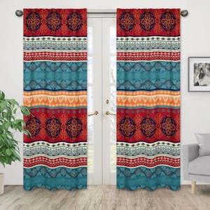 Sweet Jojo Designs Window Curtain Panels 84in. Red Boho Red Blue Orange - 1 of 4
