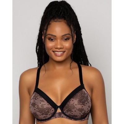 Curvy Couture Women's Sheer Mesh Full Coverage Unlined Underwire Bra  Chantilly 40DDD