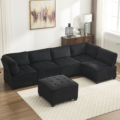 CAVINAS 6-Seater U-Shaped Modular Sectional Sofa,Cloud Couch Sectional with 1 Ottoman,Conversible Chaise Sofa for Living Room