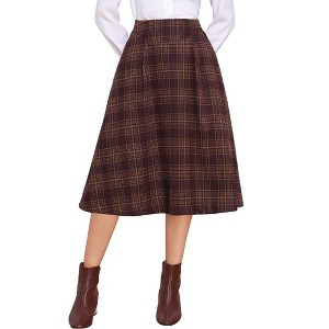 INSPIRE CHIC Women's Vintage Plaid High Waist A-Line Pleated with Pockets Midi Skirt - 1 of 4