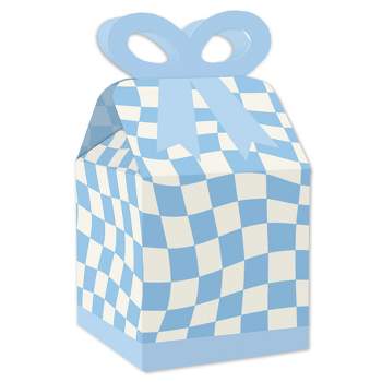 Big Dot of Happiness Blue Checkered Party - Square Favor Gift Boxes - Bow Boxes - Set of 12