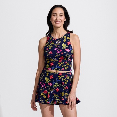 Lands' End Women's Chlorine Resistant High Neck Racerback Midkini Swimsuit Top