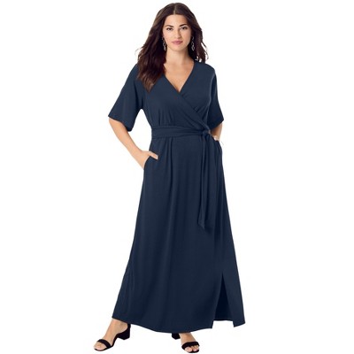 Roaman's Women's Plus Size Ultrasmooth Faux Wrap Maxi Dress