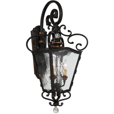 Minka Lavery Vintage Outdoor Wall Light Fixture Terraza Village Aged Patina 32 1/4" Clear Textured Glass Shade for Post Exterior