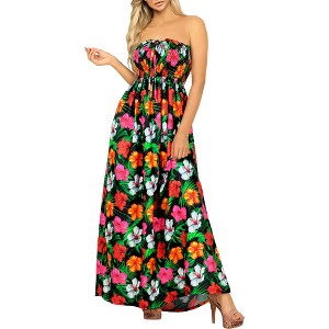 HAPPY BAY Women's House Daily Routine Evening Wear Casual Slit Maxi Dresses Long vacation Flowy Tube Top Tube Dress One Size Multicolored, Floral - 1 of 4