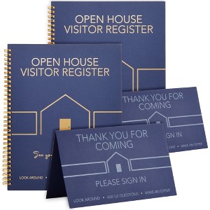 Juvale 2-Pack Sign In Book for Open House Visitors, Guest Registry with 2-Pack Realtor Tent Cards for Real Estate Agent Supplies, Navy Blue, 8.5x11 - 1 of 4