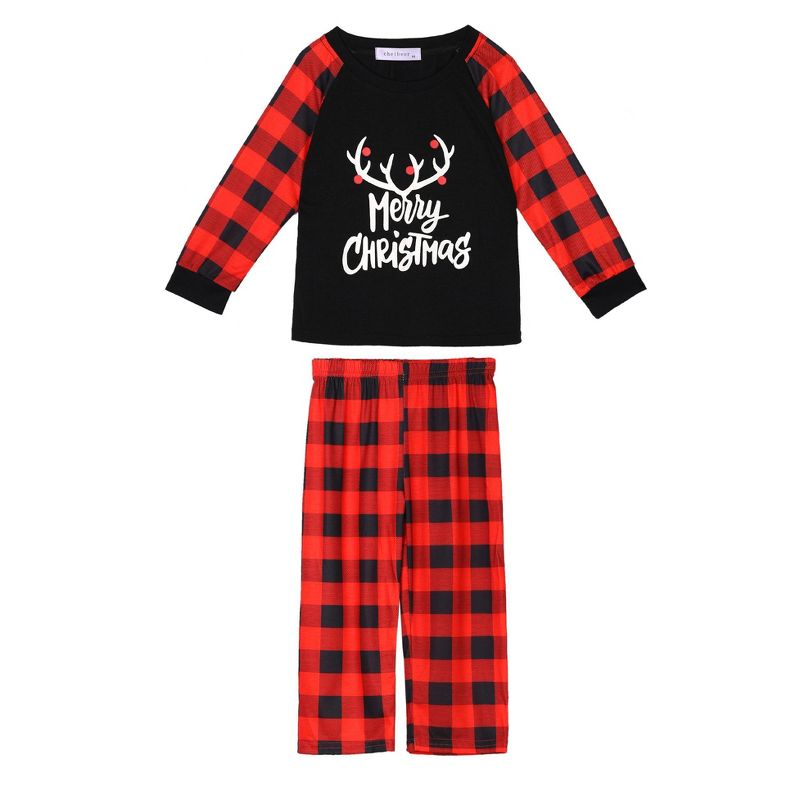 cheibear Christmas Deer Loungewear Long Sleeves Tee Plaid Pants 2 Piece Family Pajama Sets, 2 of 5