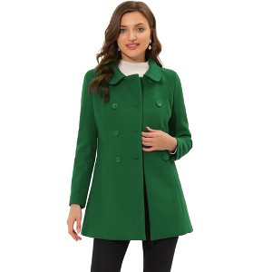 INSPIRE CHIC Women's Christmas Peter Pan Collar Double Breasted Long Trench Winter Pea Coat - 1 of 4