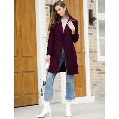 INSPIRE CHIC Women's Double Breasted Notched Lapel Winter Long Coat Purplish X-Small — фото 4