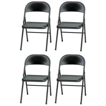 MECO Sudden Comfort All Steel Folding Chair Set with Steel Frame and Contoured Backrest for Indoor or Outdoor Events, Black Lace (Set of 4)