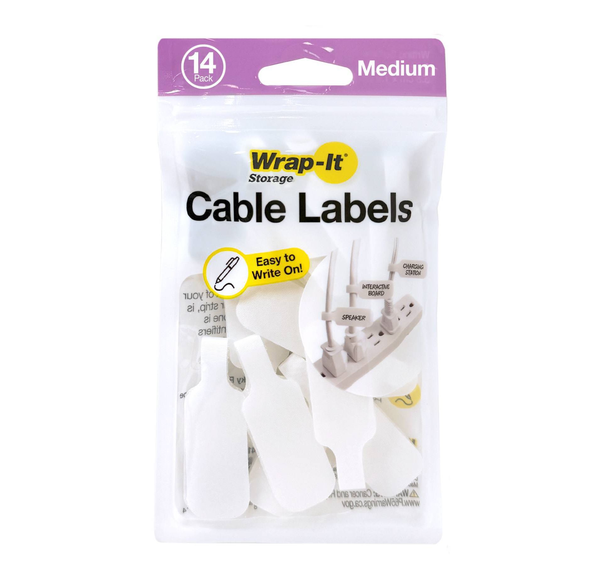 Wrap-It 14pk Cable Labels Medium White