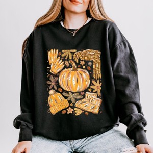 Simply Sage Market Fall Pumpkin Collage Glitter Lightweight Garment Dyed Sweatshirt - 1 of 4