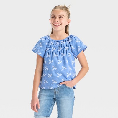 Girls' Short Sleeve Embroidered Woven Top - Cat & Jack™
