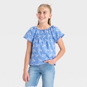 Girls' Short Sleeve Embroidered Woven Top - Cat & Jack™ - 1 of 3