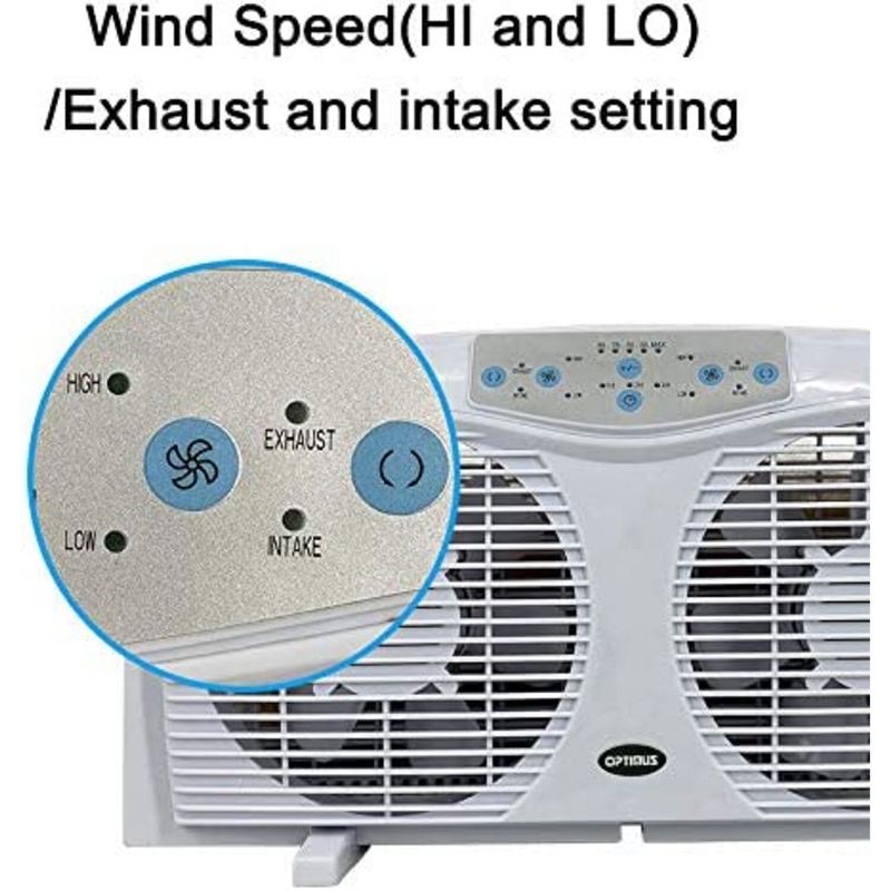 Optimus F-5286 Reversible Twin Window Fan with Thermostat and LED, 8-Inch, White, 3 of 7