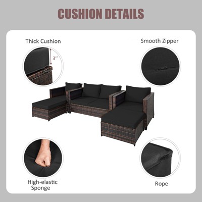 5-Piece Black Wicker Outdoor Conversation Set with Cushions