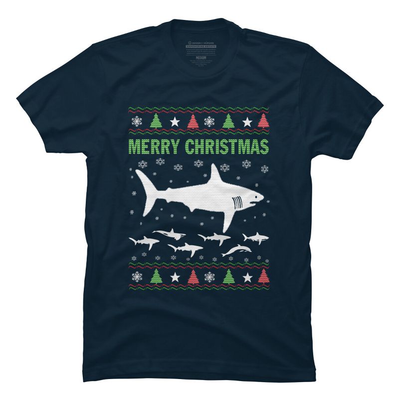 Men's Design By Humans Shark Christmas By sophialada T-Shirt, 1 of 5