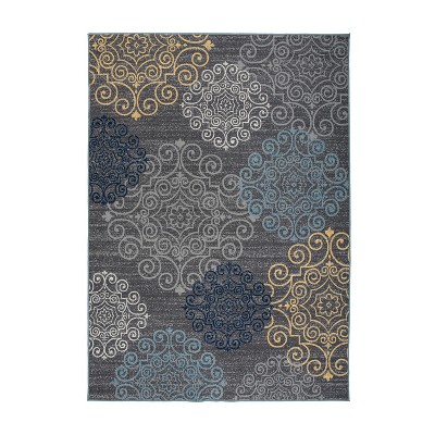 World Rug Gallery Contemporary Large Floral Non-Slip (Non-Skid) Gray 5'3 inch x 7'3 inch Indoor Area Rug