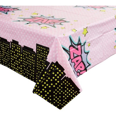 Blue Panda Pink Hero Comic Book Plastic Table Covers (3 Pack) 54 x 108 Inches