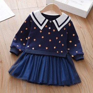 MyKids-Usa Baby Girl Fruit Pattern College Style Lapel Design Mesh Patchwork Dress - 1 of 4
