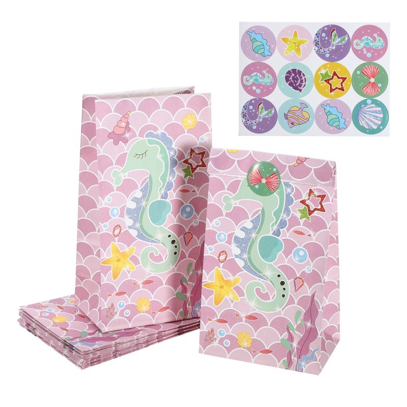 Unique Bargains Children's Paper Cartoon Ocean Seahorse Candy Gift Bags 5.12"x3.15"x9.45" Pink 12 Pcs, 1 of 7