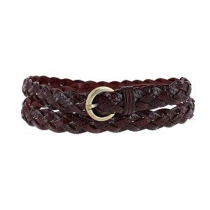 CTM Women's Leather Braided Skinny Casual Belt - 1 of 4