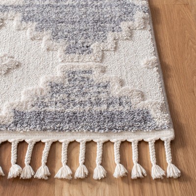 Ivory and Gray Diamond Patterned Synthetic Runner Rug