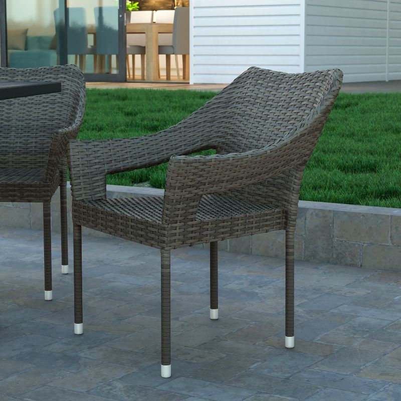 Emma and Oliver All-Weather Indoor/Outdoor Stacking Patio Dining Chairs with Steel Frame and Weather Resistant PE Rattan, 5 of 12