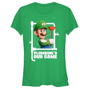 Juniors Womens The Super Mario Bros. Movie Luigi Plumbing's Our Game T-Shirt - 1 of 4